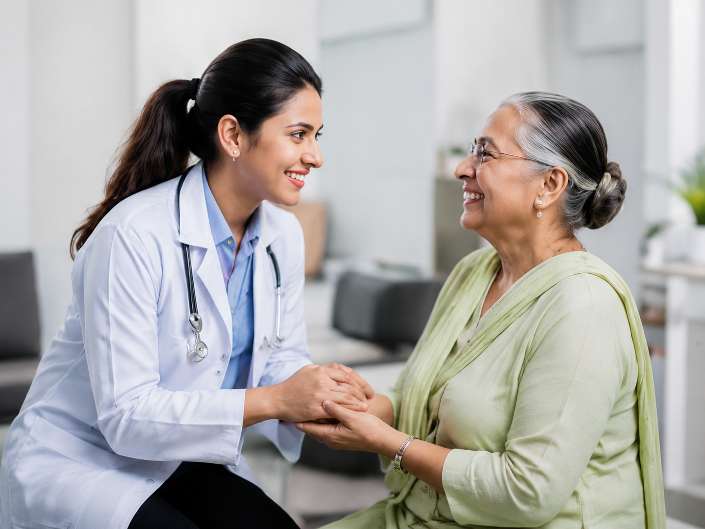 Female doctor consulting an elderly patient