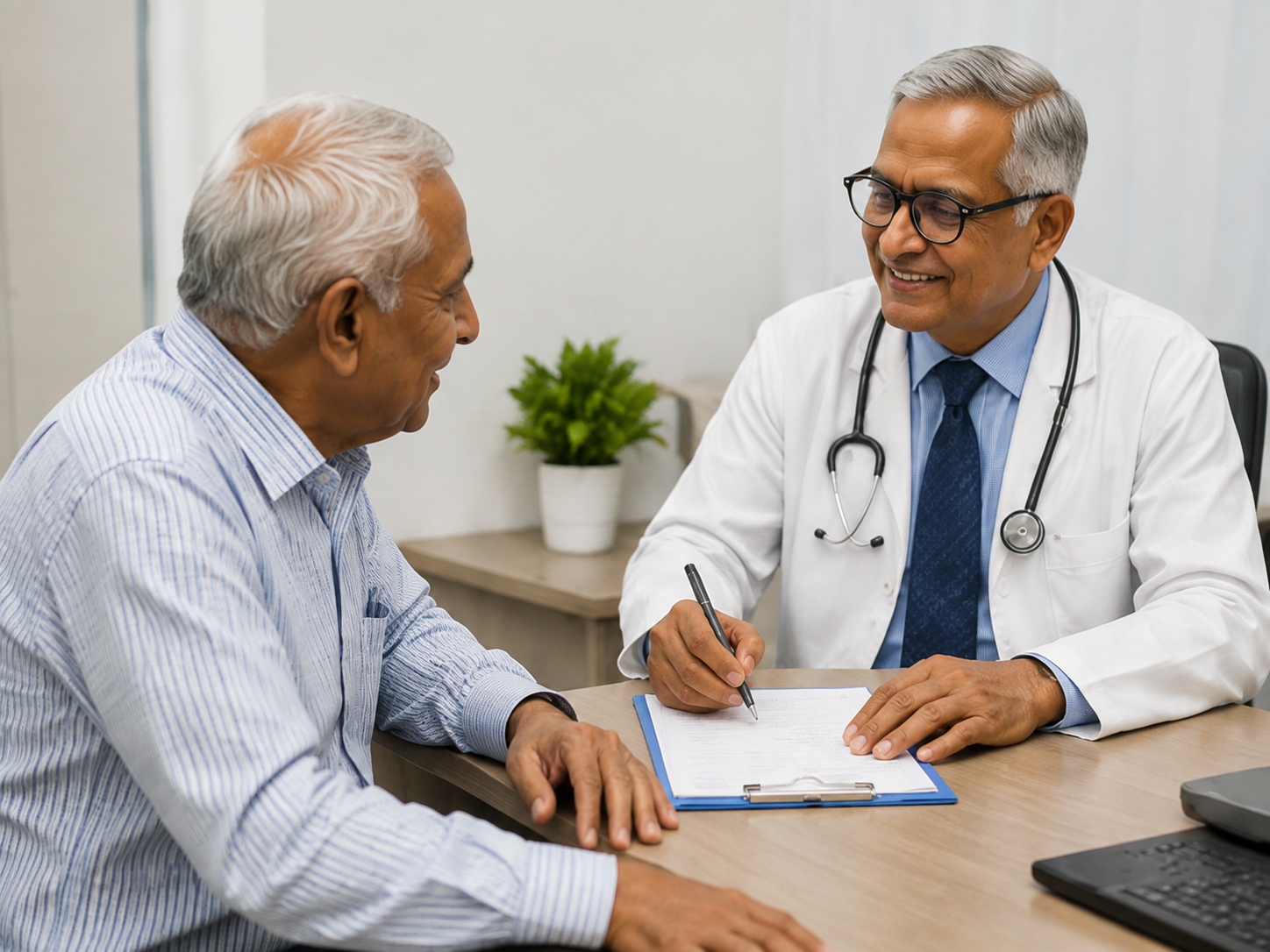 Senior doctor consulting an elderly patient